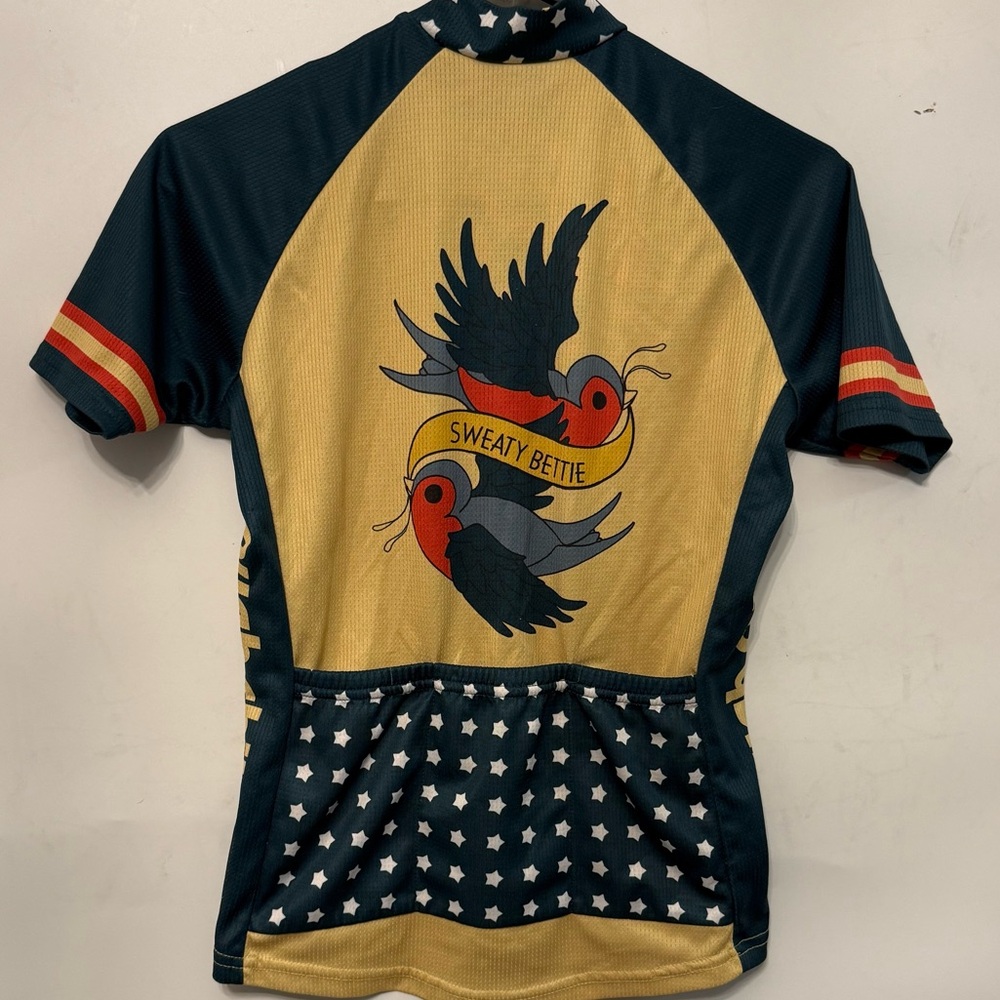 Cycling jersey women’s XS tattoo sparrow birds sweaty betty extra small